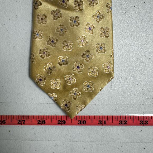 Rooster Vintage Men's Neck Tie 100% Silk Flower Printed Gold Yellow 59" Career - Picture 5 of 7